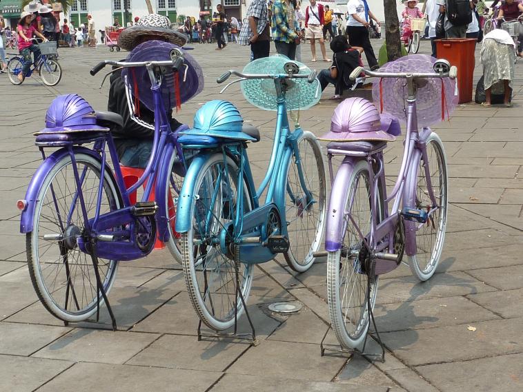 Les vélos ont des chapeaux assortis à leur robe ..