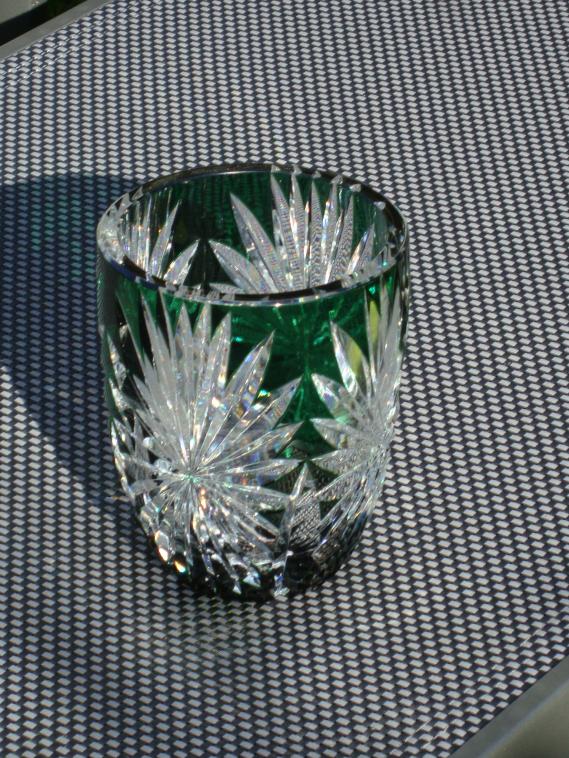 Vase vert en verre, cristal  Val St Lambert 